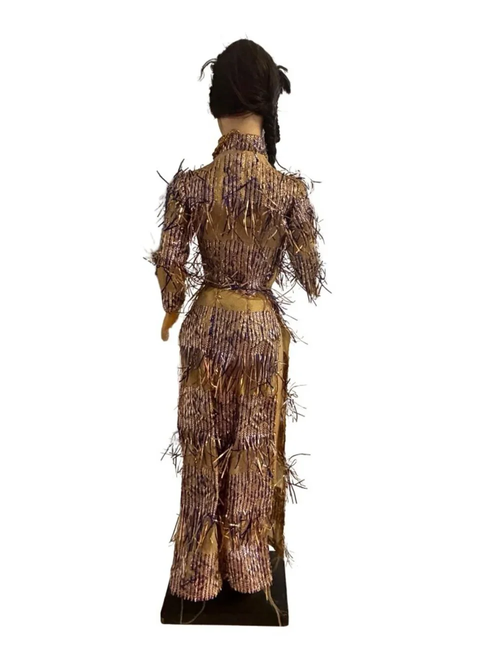 Vintage Vietnamese Woman Doll Handmade Ethnic Figurine Fringe Dress Made in Viet